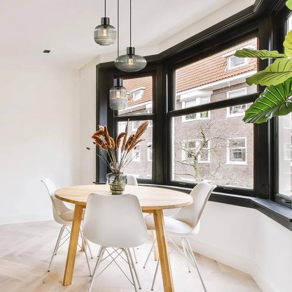 3-Lichts ronde eettafelhanglamp zwart met smoke glas