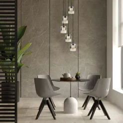 5-Lichts ronde hanglamp zwart met titanium/helder glas