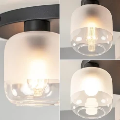 3-Lichts ronde plafondlamp zwart met helder/mat glas