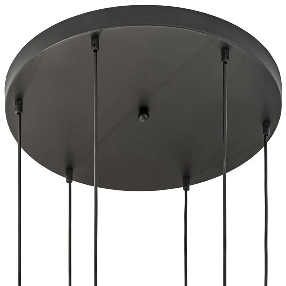 6-Lichts vide hanglamp smoke glas met reliëf