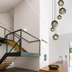 6-Lichts vide hanglamp smoke glas met reliëf