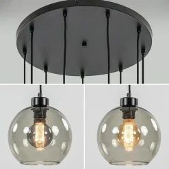 9-Lichts videlamp zwart met smoke glazen kappen