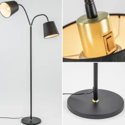 2-Lichts vloerlamp zwart/goud met flexibele armen