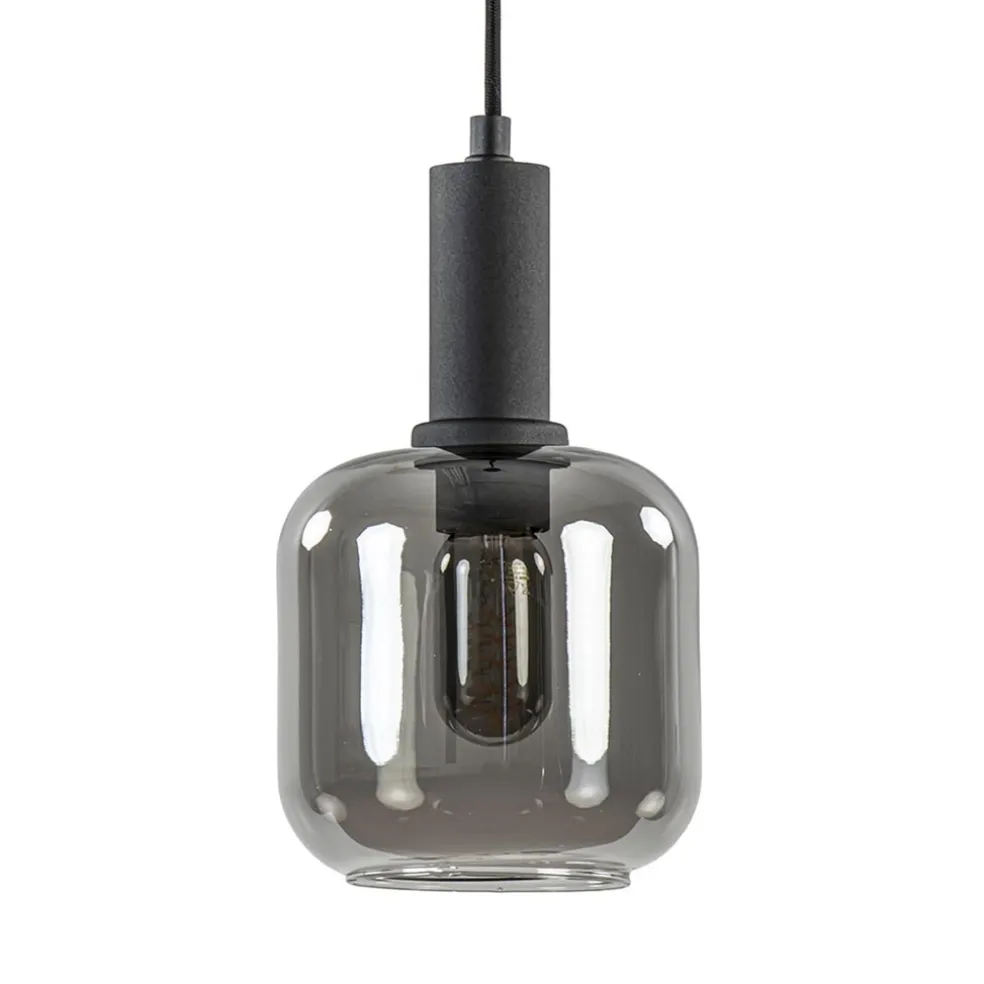 Light and Living hanglamp Lekar zwart met smoke glas klein