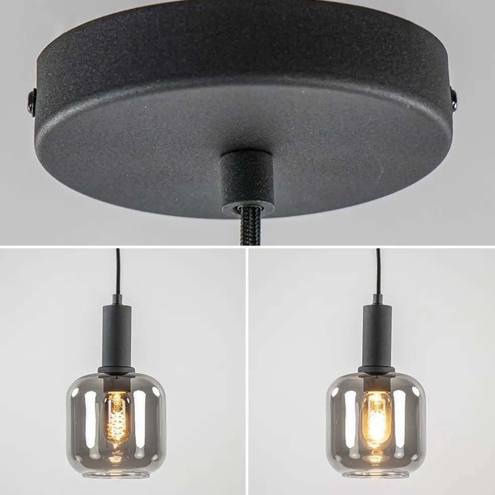 Light and Living hanglamp Lekar zwart met smoke glas klein