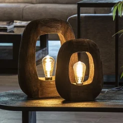 Light and Living tafellamp Kelafo hout chocolade bruin