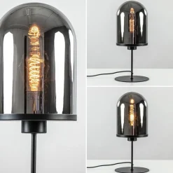 Light and Living tafellamp Maverick zwart met smoke glas