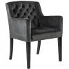 Luxe armstoel velvet mid grey met zwarte eiken poot