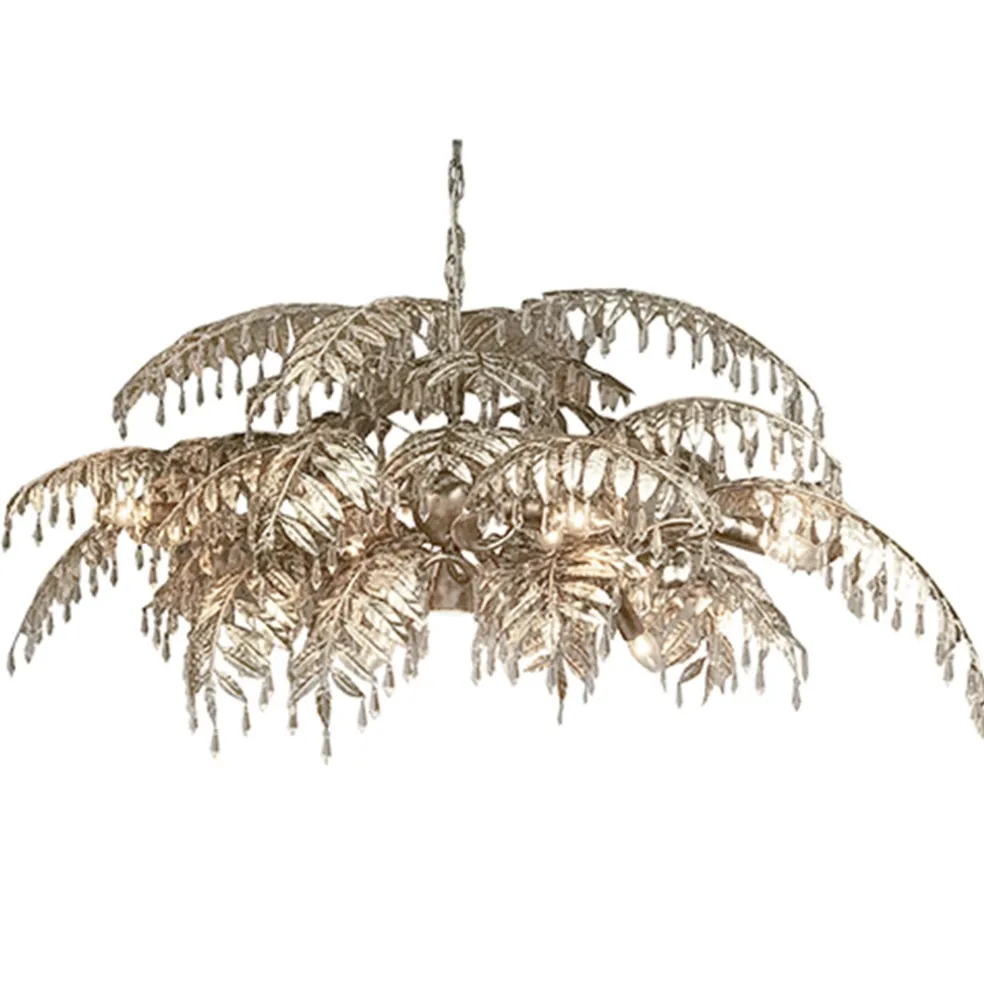 Luxe eettafelhanglamp palm oud zilver