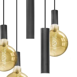 Luxe 5-lichts hanglamp mat zwart E27+GU10 rond