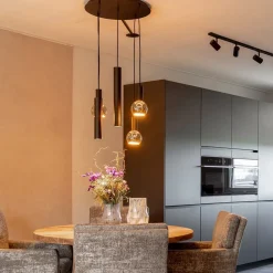 Luxe 5-lichts hanglamp mat zwart E27+GU10 rond