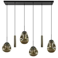 Luxe 6-lichts hanglamp met goud glas en cilinders