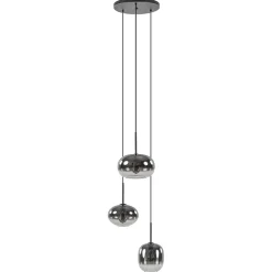 Luxe 3-lichts hanglamp rond met smoke glazen kappen