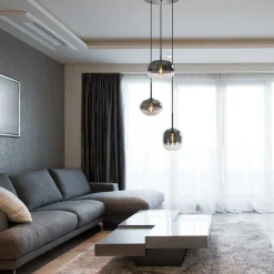 Luxe 3-lichts hanglamp rond met smoke glazen kappen