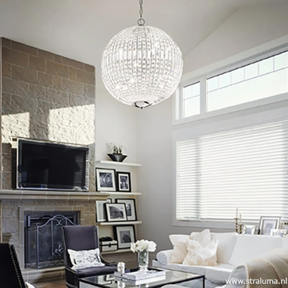 Luxe ronde hanglamp kristal met chroom