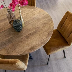 Mango houten eettafel rond met zwarte poot 130 cm