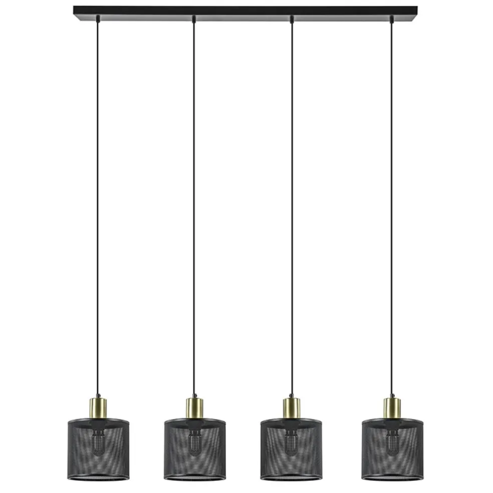 Mat zwarte eettafelhanglamp cilinder kappen met goud