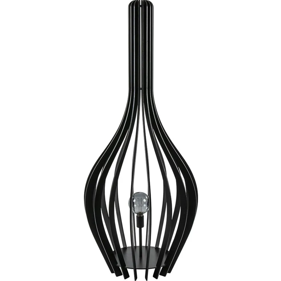 Mat zwarte houten vloerlamp kegel groot