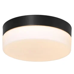 Mat zwarte LED plafondlamp met wit glas IP44 dimbaar
