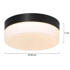 Mat zwarte LED plafondlamp met wit glas IP44 dimbaar