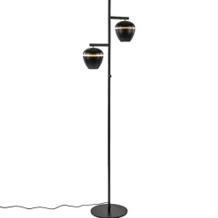 Mat zwarte 2-lichts vloerlamp met gouden accenten