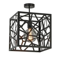 Mat zwarte plafondlamp metaal met vierkante kap