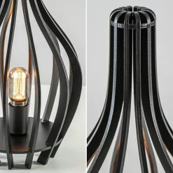 Mat zwarte tafellamp houten kegel