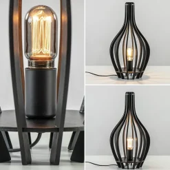 Mat zwarte tafellamp houten kegel