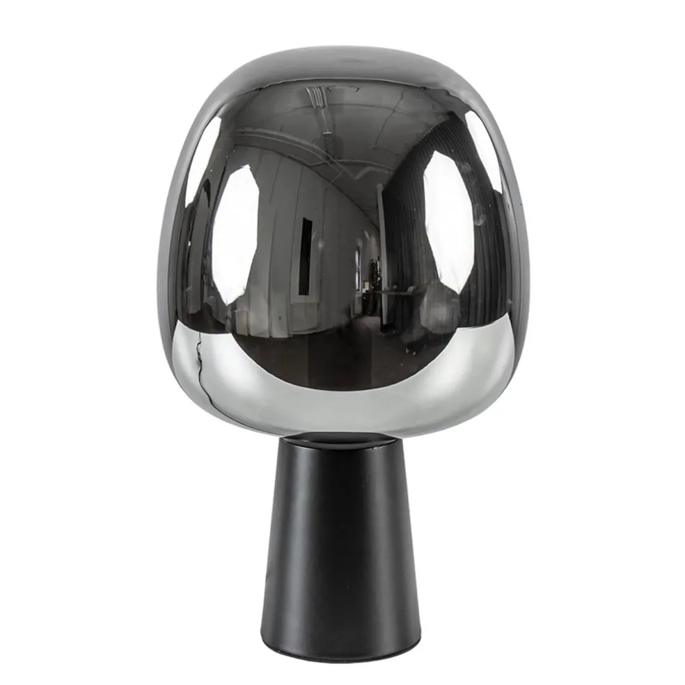 Mat zwarte tafellamp Mayson met smoke glazen kap