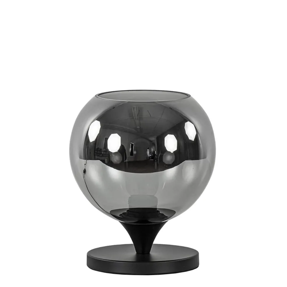 Mat zwarte tafellamp met smoke/titanium bol klein