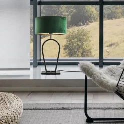 Mat zwarte tafellamp met kap velours groen