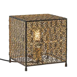 Mat zwarte tafellamp met goud vierkant