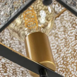 Mat zwarte tafellamp met goud vierkant