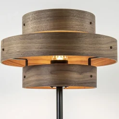 Mat zwarte tafellamp met walnoot houten kap