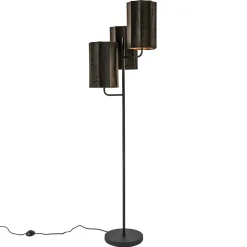 Mat zwarte vloerlamp Edisa met velvet bruine kappen