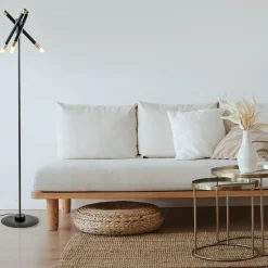 Mat zwarte vloerlamp G9 met gouden accenten