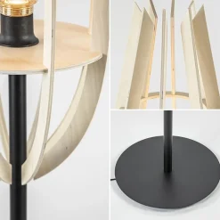 Mat zwarte vloerlamp met houten kap naturel