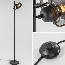 Mat zwarte vloerlamp met smoke/titanium glas