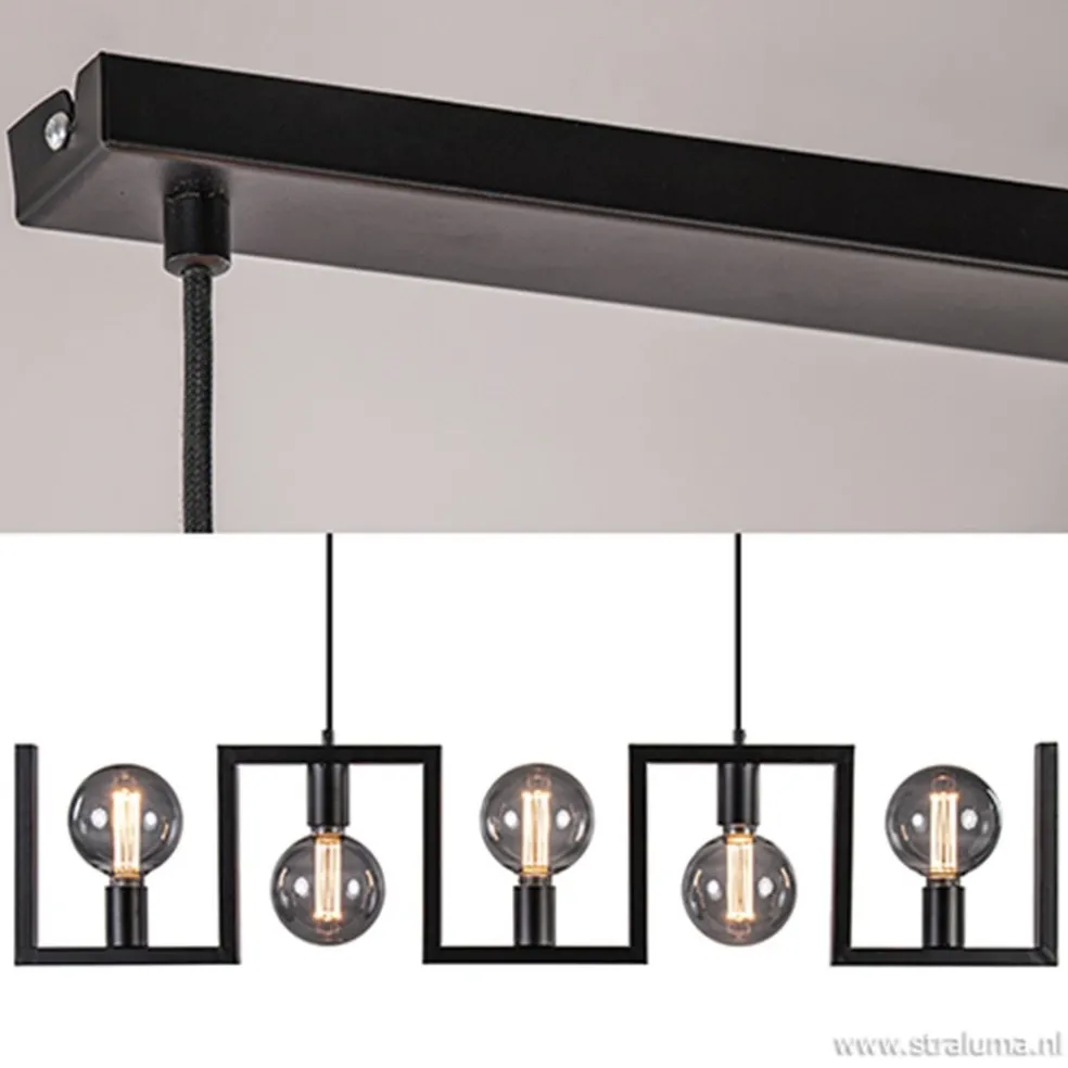 Metalen eettafel hanglamp zwart frame