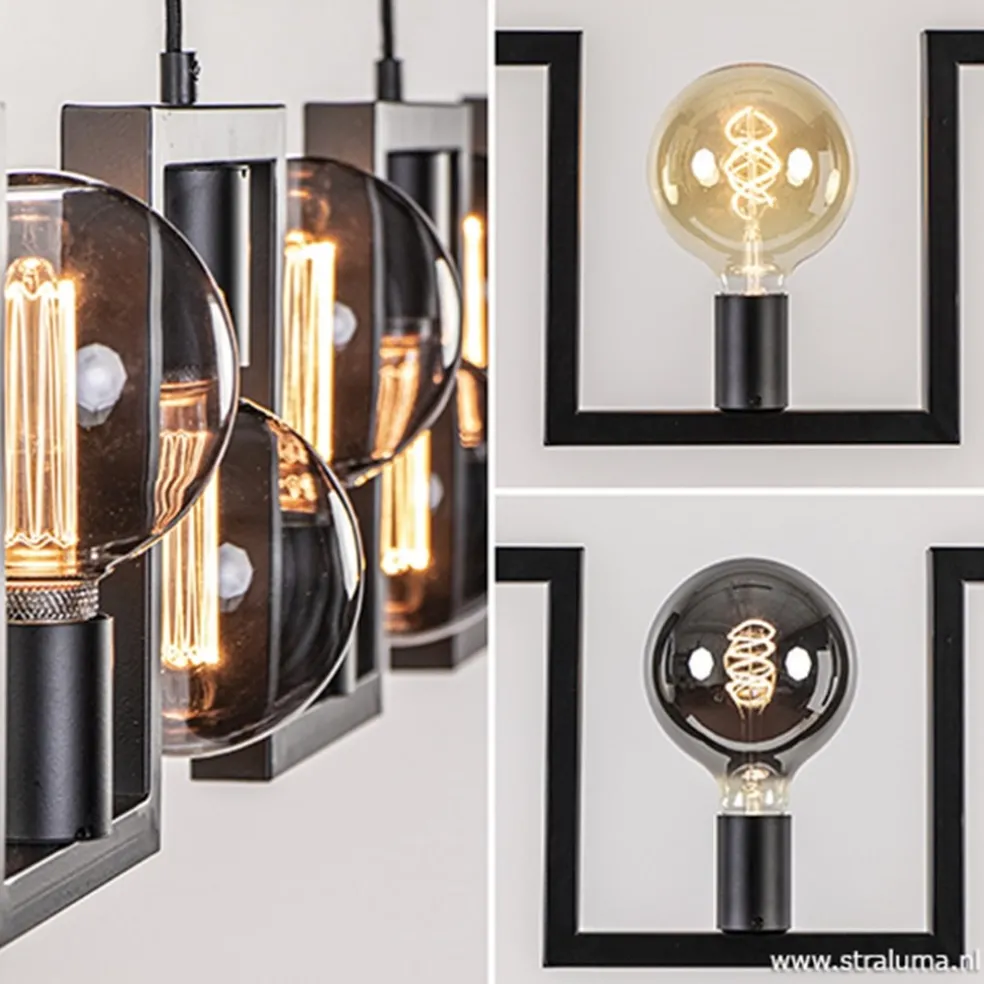 Metalen eettafel hanglamp zwart frame