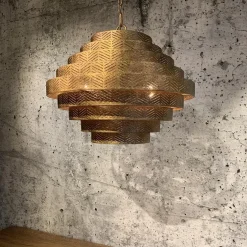 Metalen robuuste hanglamp ambachtelijk brons rond