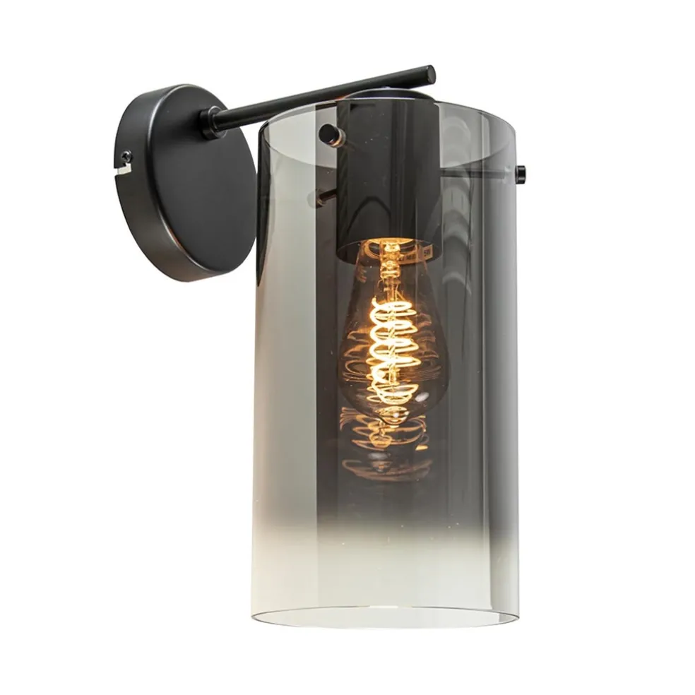 Modern klassieke wandlamp cilinder met smoke glas