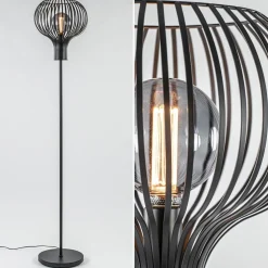 Modern landelijke vloerlamp mat zwart met draadkap