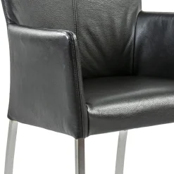 Moderne armstoel zwart leder met RVS poten