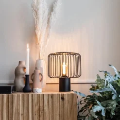 Moderne draad tafellamp mat zwart