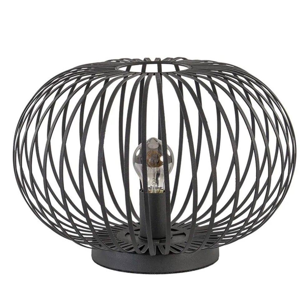 Moderne draad tafellamp rond mat zwart