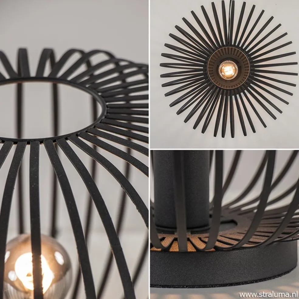 Moderne draad tafellamp rond mat zwart