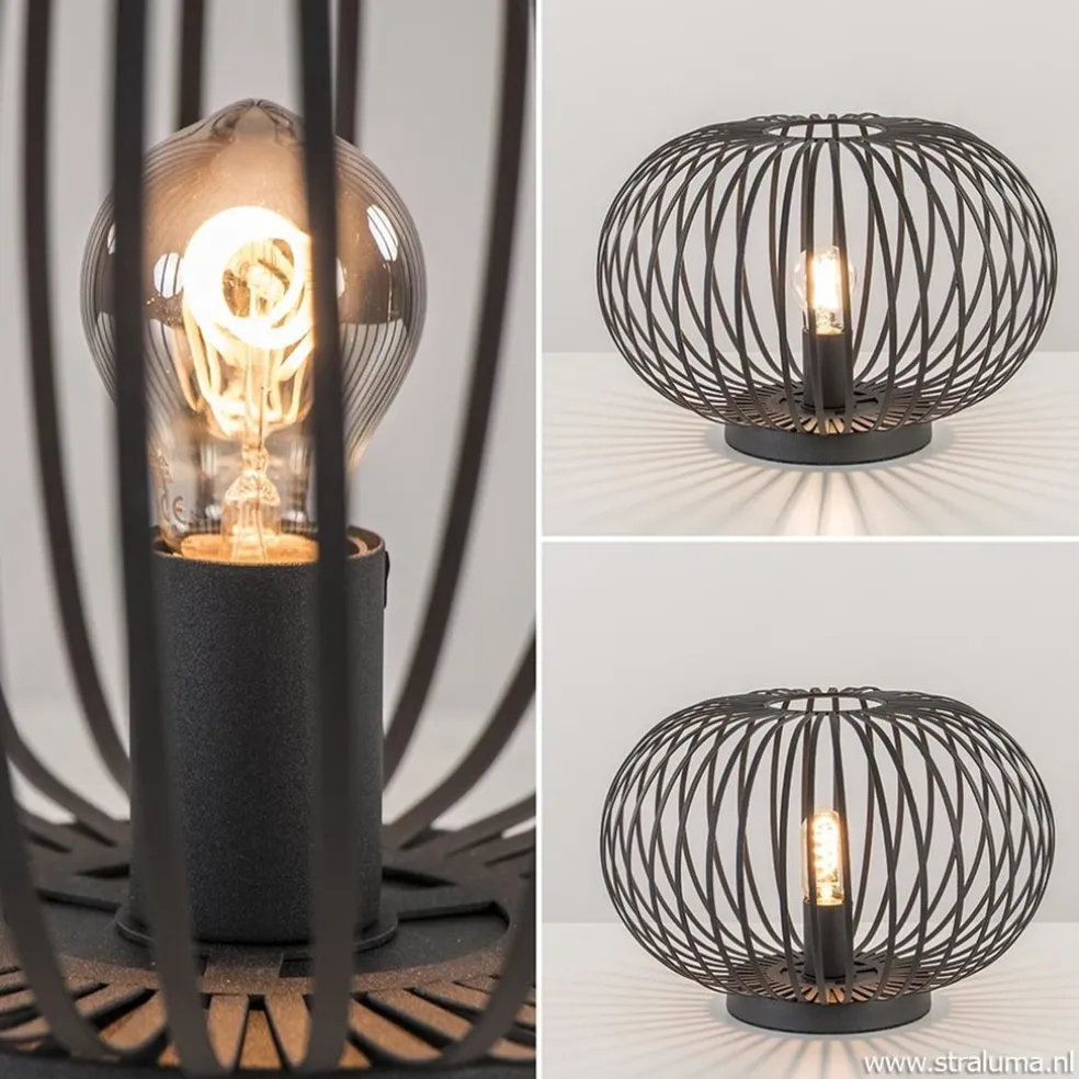 Moderne draad tafellamp rond mat zwart