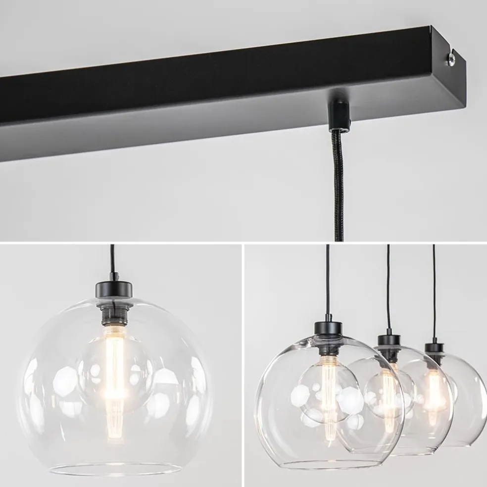 Moderne eettafelhanglamp zwart met helder glas