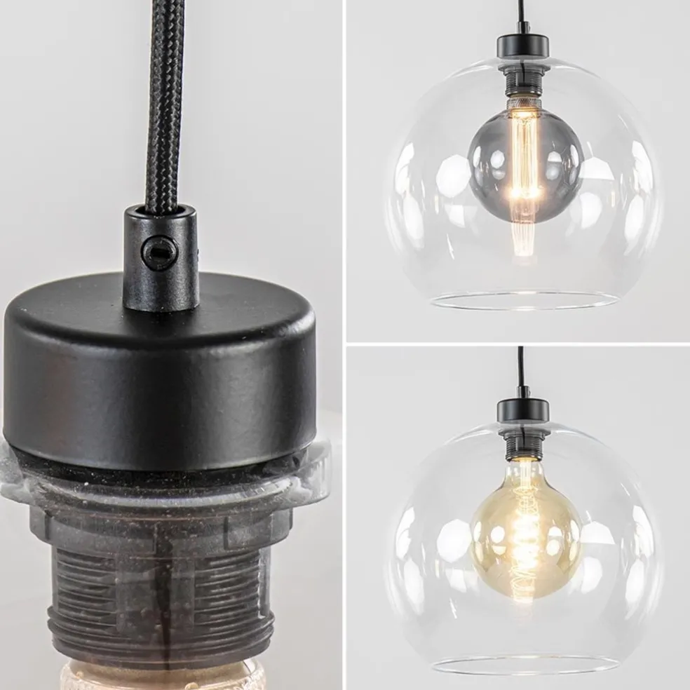 Moderne eettafelhanglamp zwart met helder glas